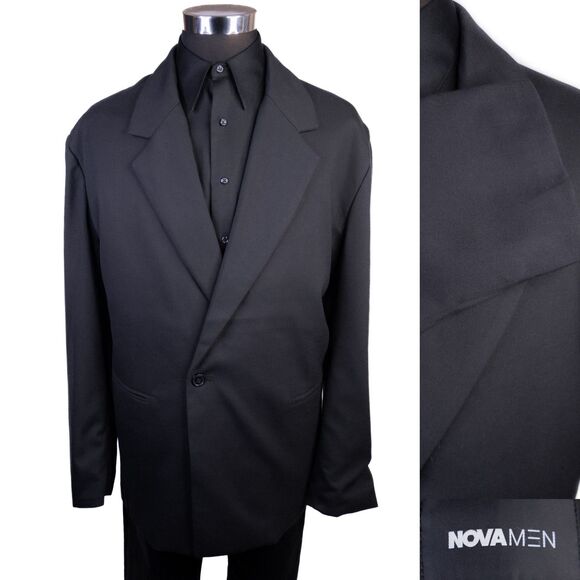 NOVA MEN Dexter Relaxed Jacket Blazer Sz XL (52R) Solid Black Poly Blend NWT - Picture 1 of 14